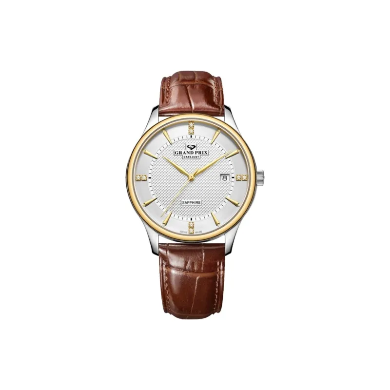 GRAND PRIX Mechanical Movement Unisex Watch Silver Dial Cowhide Strap-3