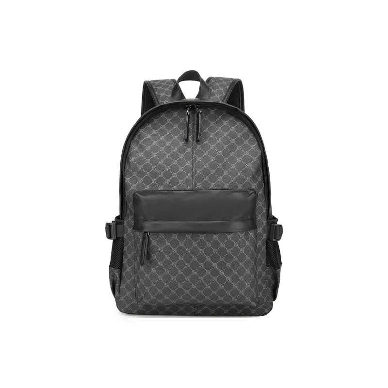 FOXER Synthetic Leather, Textile Mosaic Backpack Regular Men's Black-1