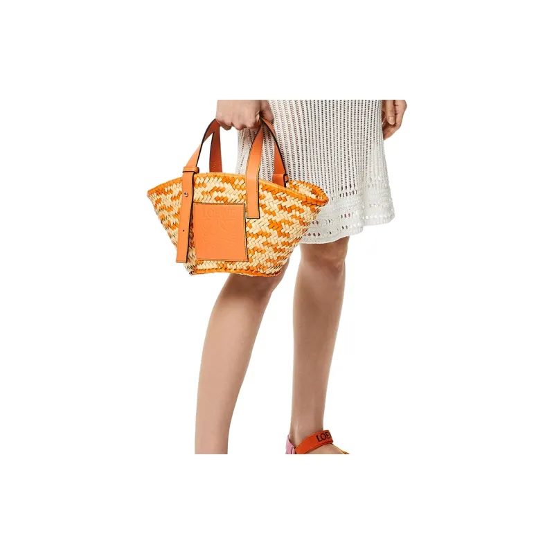 LOEWE Anagram Basket Cow Leather Handbag Small Size Women's Orange-4