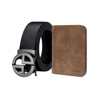 POLO Top Grain Cow Leather Leather Belts Men's Gunmetal Width 3.4cm