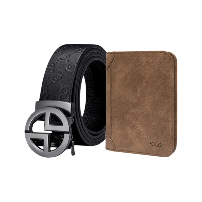 POLO Top Grain Cow Leather Leather Belts Men's Gunmetal Width 3.4cm-0