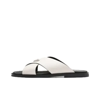 PRADA Saffiano Rubber Sole Quick Dry Slide Slippers Men's White