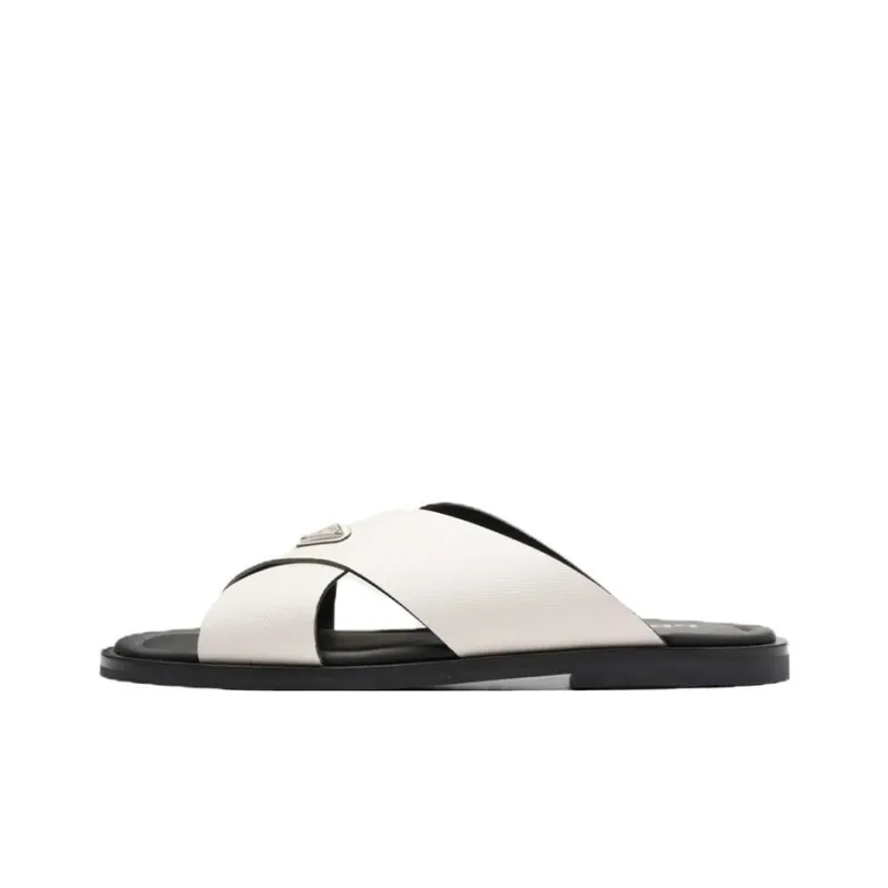 PRADA Saffiano Rubber Sole Quick Dry Slide Slippers Men's White-0