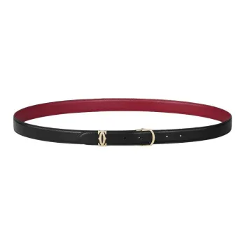 CARTIER Solid Color Design Calfskin Leather Belts Women's Cherry Red Width: 2.5CM