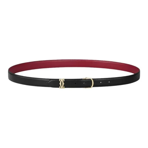 CARTIER Solid Color Design Calfskin Leather Belts Women's Cherry Red Width: 2.5CM