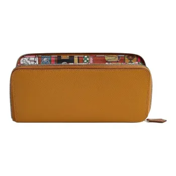 HERMES Epsom And Barenia Calfskin Wallet Women's Sesame Brown & Chili Powder & Rose Trendy