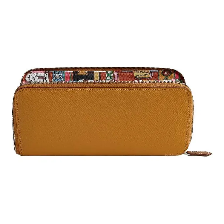 HERMES Epsom And Barenia Calfskin Wallet Women's Sesame Brown & Chili Powder & Rose Trendy-0