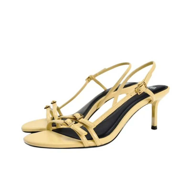 ZARA Strap Sandals 6.5cm Women's Yellow-2