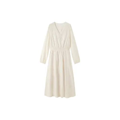 Still quiet Long-Sleeved Dresses Women's Beige