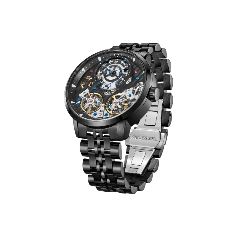 JINLERY Double Fly Reel Collection Automatic Mechanical Movement Watch Men's Watches Silver Dial-11