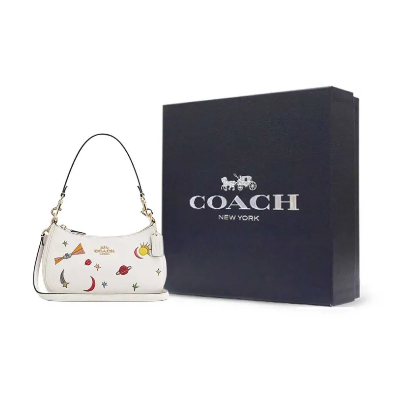 COACH Teri Leather Shoulder Bag Crossbody Bag Handbag Medium Size Women's Chalk Multicolor-10
