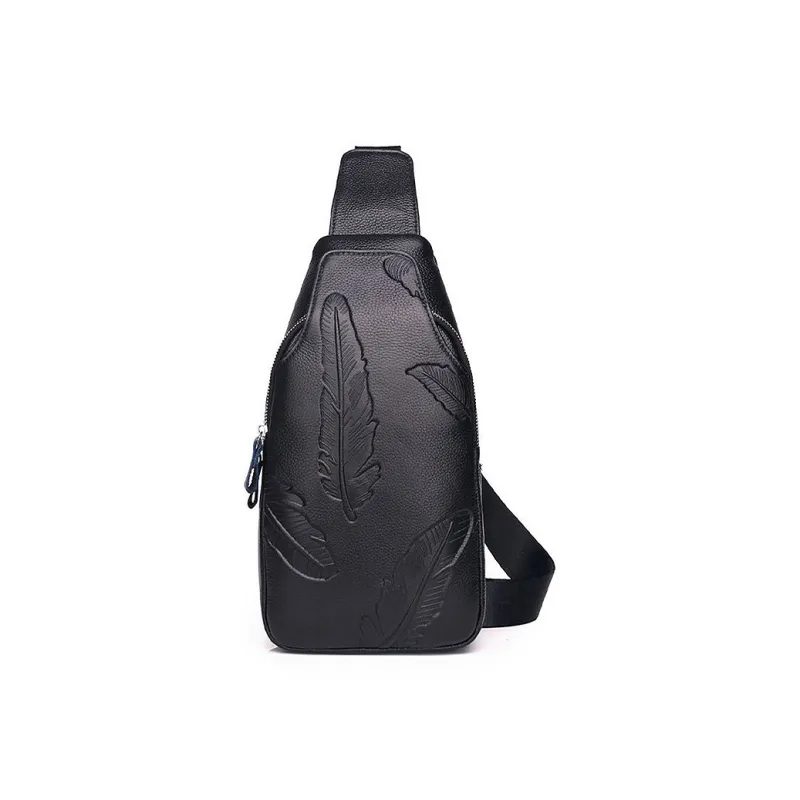 Yalu Top Grain Cow Leather Sling Bag Men's Black-0