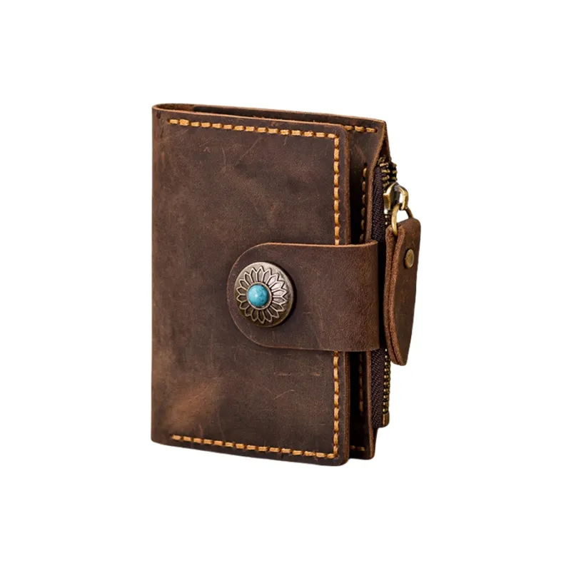 Back Step Top Grain Cow Leather Key And Coin Card Pouch Unisex Multicolor-7