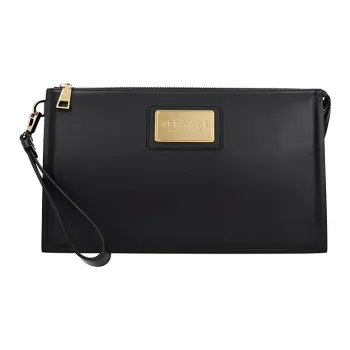 VERSACE Cow Leather Coin Purse, Clutch Men's Black