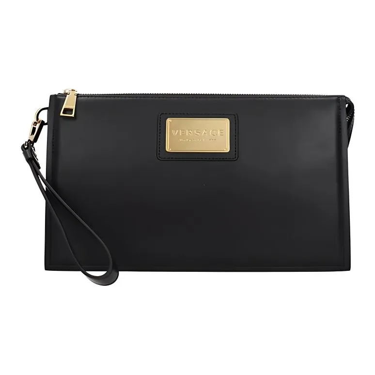 VERSACE Cow Leather Coin Purse, Clutch Men's Black-0