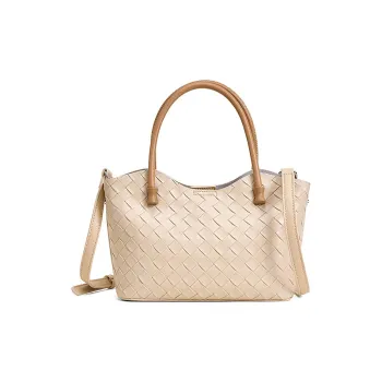 Yalu Cow Leather Handbag Shoulder Bag Crossbody Bag Woven Bag Women's Apricot/Black