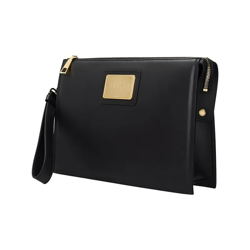 VERSACE Cow Leather Coin Purse, Clutch Men's Black-3