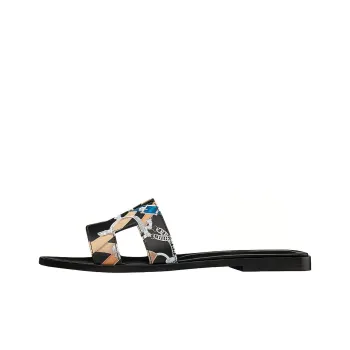 HERMES Oran Slide Slippers Women's Black White Blue
