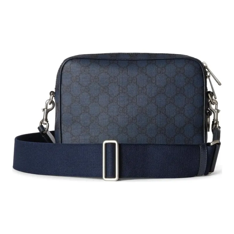 GUCCI Canvas With Leather Binding Canvas Bag Shoulder Bag Crossbody Bag Small Size Men's Dark Blue-3
