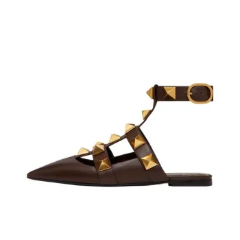 Valentino Roman Stud Ballerina Flats Dark Brown Women's