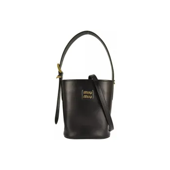 MIU MIU Leather Bucket Bag Handbag Shoulder Bag Women's Black