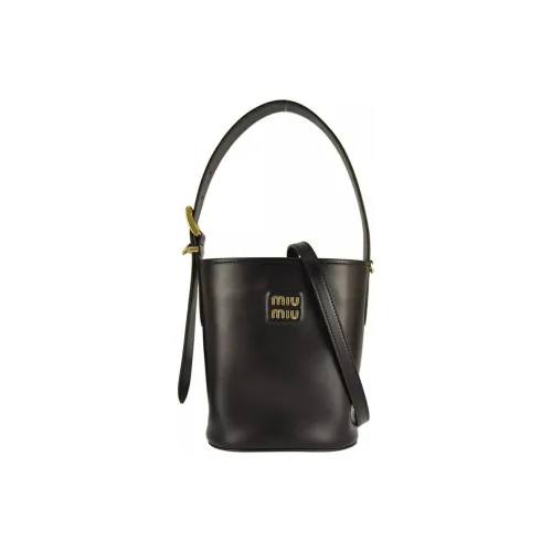 MIU MIU Leather Bucket Bag Handbag Shoulder Bag Women's Black