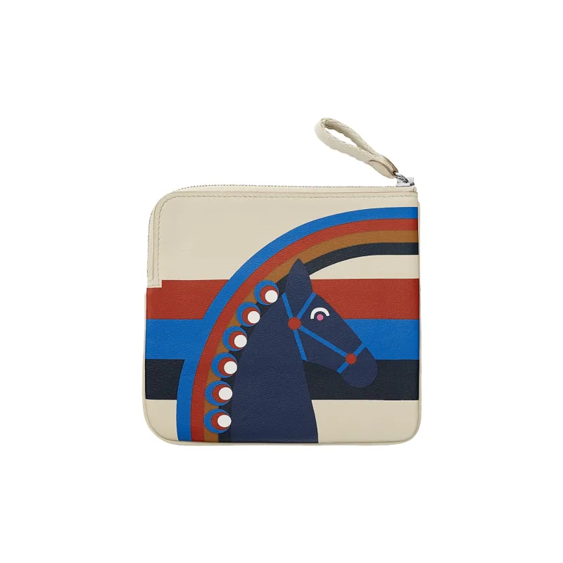 HERMES Carre Pocket Calfskin Wallet Women's Concrete & Blue Ink-1