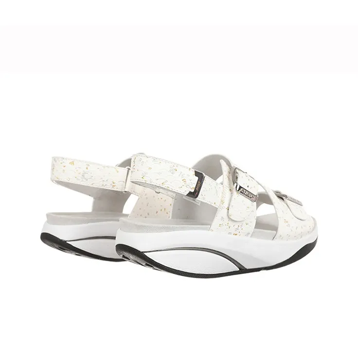 MBT Beach Sandals Women's Light Gray/Gold Trim-3