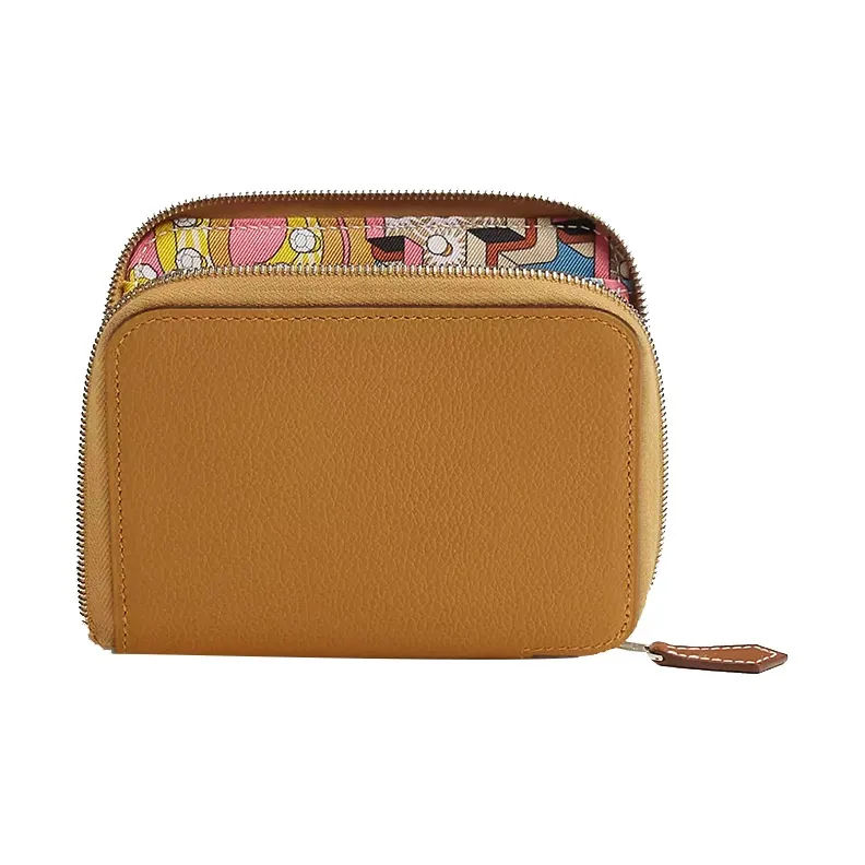 HERMES Silk'In Evercolor Calfskin Wallet Women's Caramel & New Blue Jeans & Sunshine Yellow-0