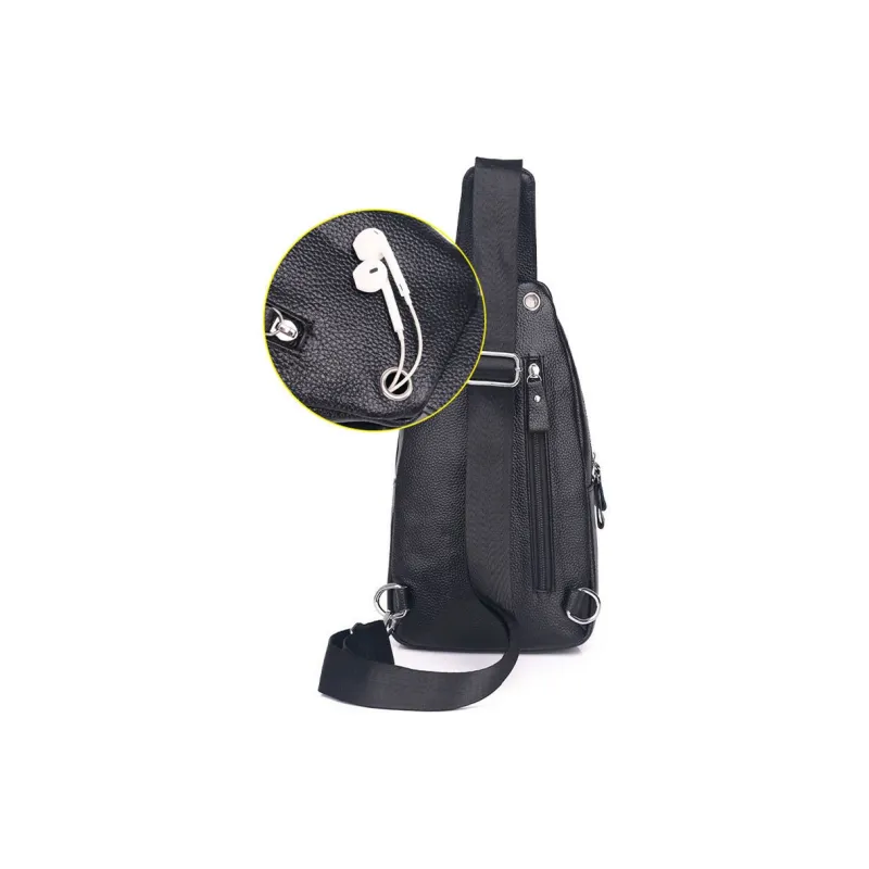 Yalu Top Grain Cow Leather Sling Bag Men's Black-3