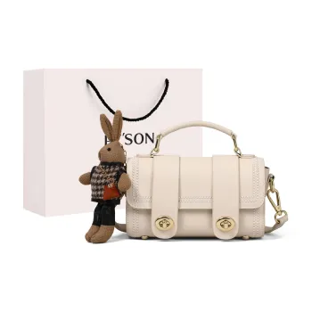 PT'SON Cow Leather Patchwork Synthetic Leather Handheld Shoulder Bag Crossbody Bag Regular Women's Ecru