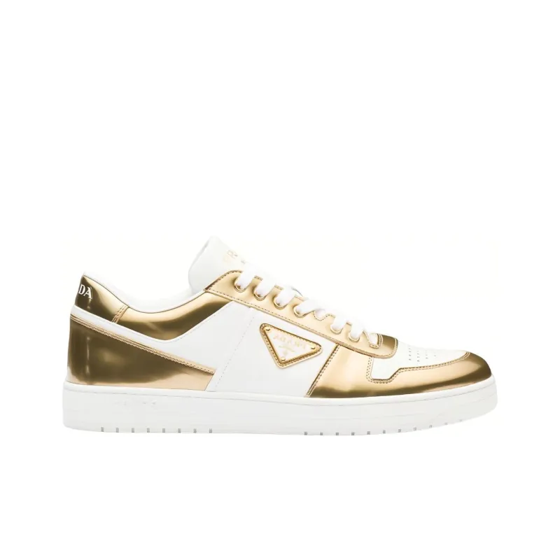 PRADA Downtown Low Top Stylish Skateboarding Shoes Men's White Gold-1