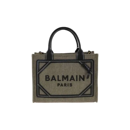 BALMAIN Canvas With Leather Tote Bag, Shopping Bag, Handbag Trumpets Women's Khaki