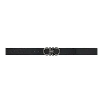 FERRAGAMO Gancini Double-Sided Smooth Buckle Calfskin Leather Belts Men's Black Width: 3CM