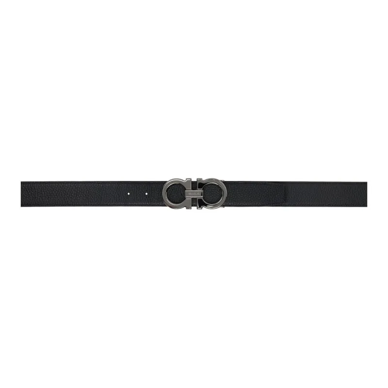 FERRAGAMO Gancini Double-Sided Smooth Buckle Calfskin Leather Belts Men's Black Width: 3CM-0