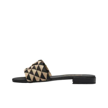 PRADA Slide Slippers Women's Black Beige Yellow