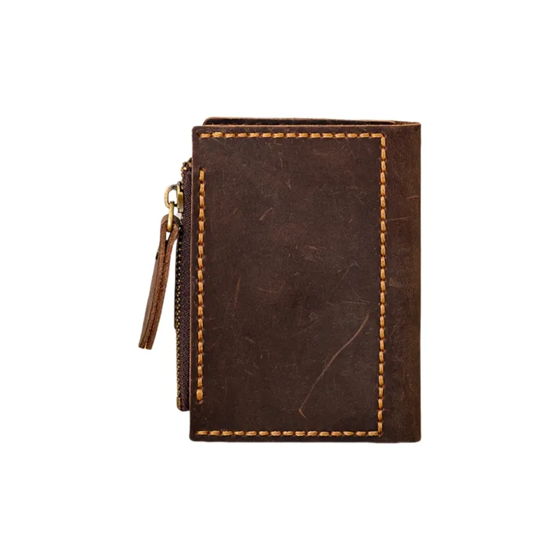 Back Step Top Grain Cow Leather Key And Coin Card Pouch Unisex Multicolor-2