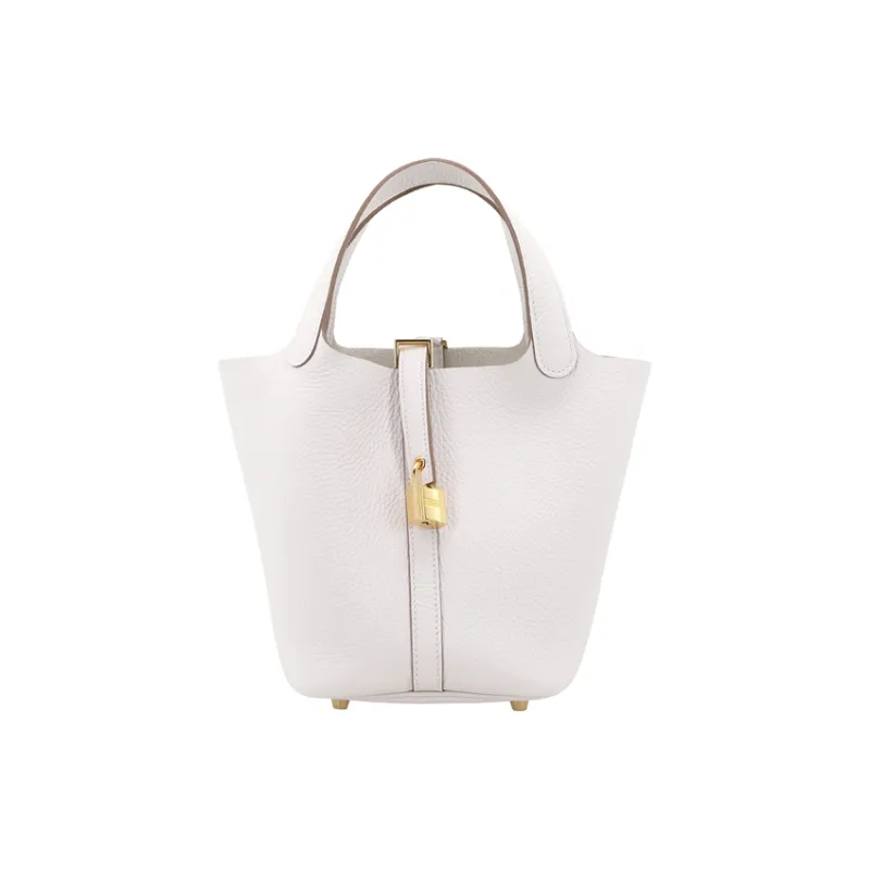 HERMES Picotin Lock Clemence Bullock Leather Basket Bag Handbag Bucket Bag Women's Light Gray-1