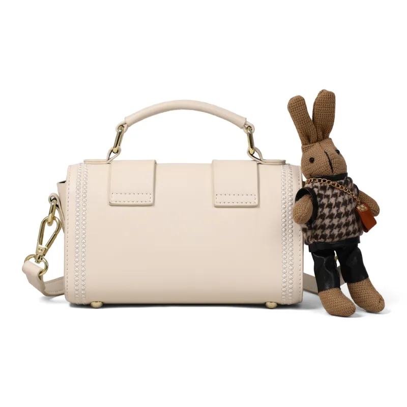 PT'SON Cow Leather With Synthetic Leather Portable Underarm Shoulder Bag, Crossbody Bag Regular Women's Ecru-4