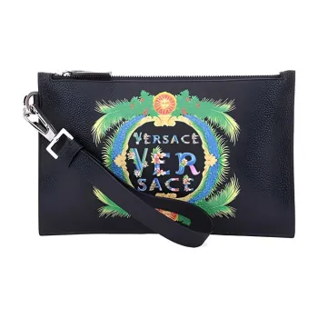 VERSACE Leather Coin Purse Commute Bag Clutch Backpack Unisex Black