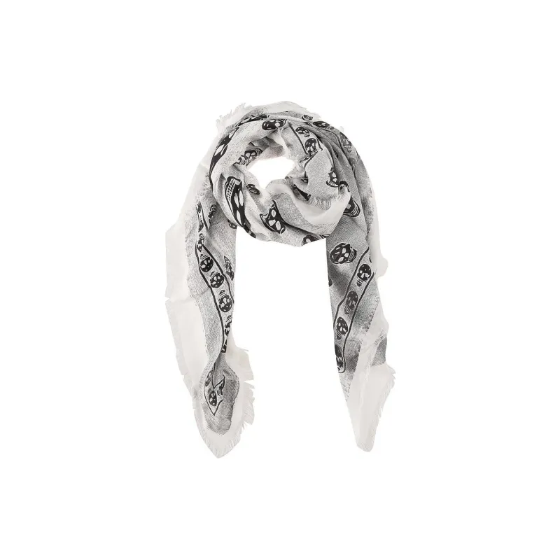 Alexander McQueen Modal Silk Scarves Unisex White/Black-0