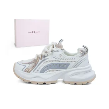 MINGKUANG Chunky Sneakers Women's Low Top White Black/White Gold