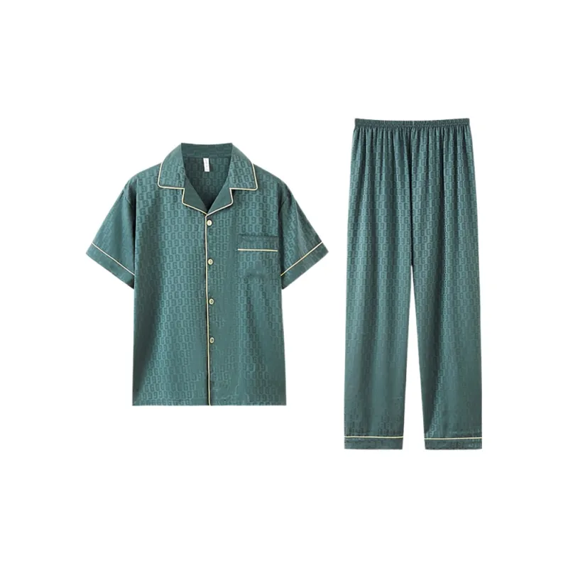 Qiao Ni Tong Men's Pajama Set Men's Dark Green-0