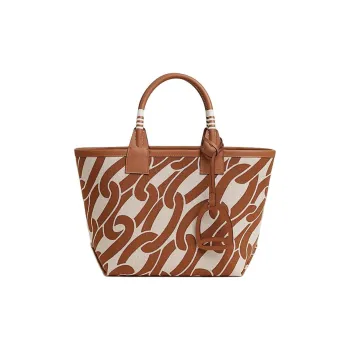HERMES Plume Canvas With Swift Calfskin Tote Bag Shopping Bag Handbag Women's Light Brown/Multicolor/Beige/Gold