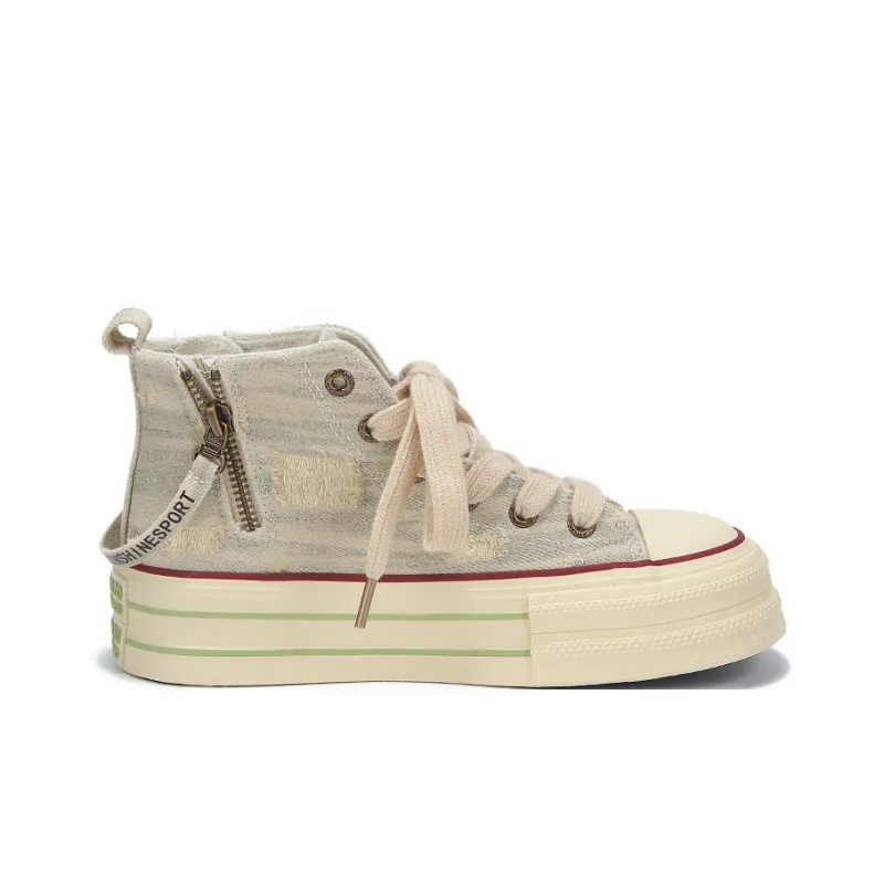 Yobn Anti Slip Wear Resistant High Top Skateboard Shoes Women's Beige Yellow-1