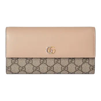 GUCCI GG Marmont Supreme Canvas Wallet Women's Beige & Ebony