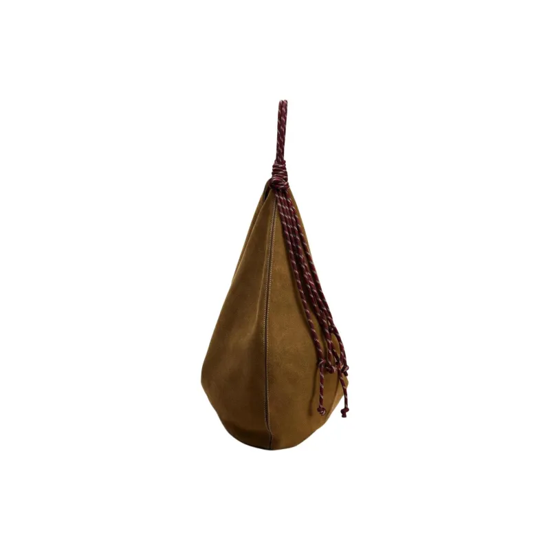 ZARA Cow Leather Handbag Shoulder Bag Large Size Women's Dark Brown Yellow-2