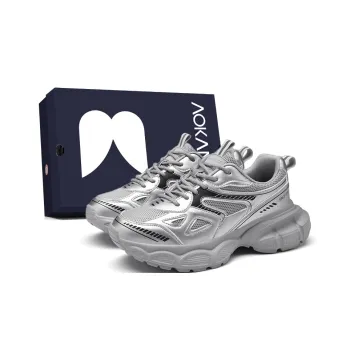 AOKANG Height Increasing Support Wear-Resistant Lightweight Breathable Low-Top Chunky Sneakers Women's Silver