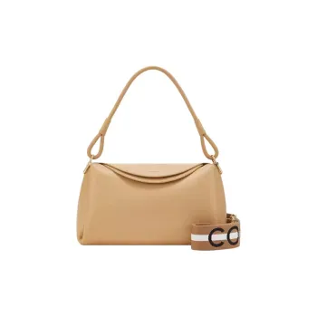 COCCINELLE Cow Leather Patchwork With Fabric Crossbody Bag Shoulder Bag Large Size Women's Fresh Beige