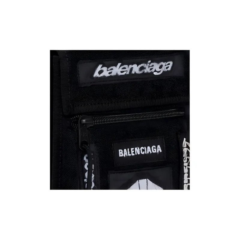 Balenciaga Explorer Embroidery Shoulder Bag, Crossbody Bag Trumpets Men's Black-6